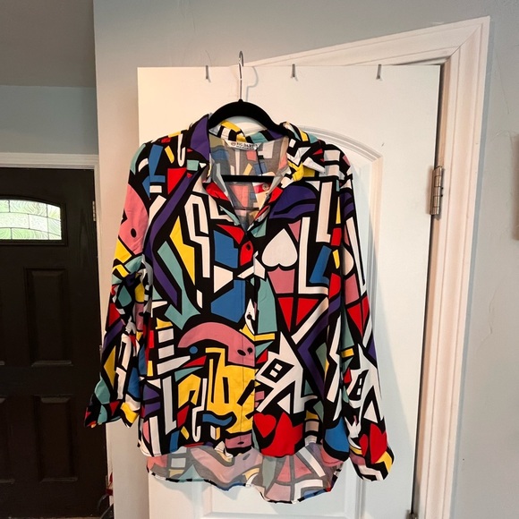 ~Big Dart~ Colorful Geometric Print Blouse - Picture 1 of 7
